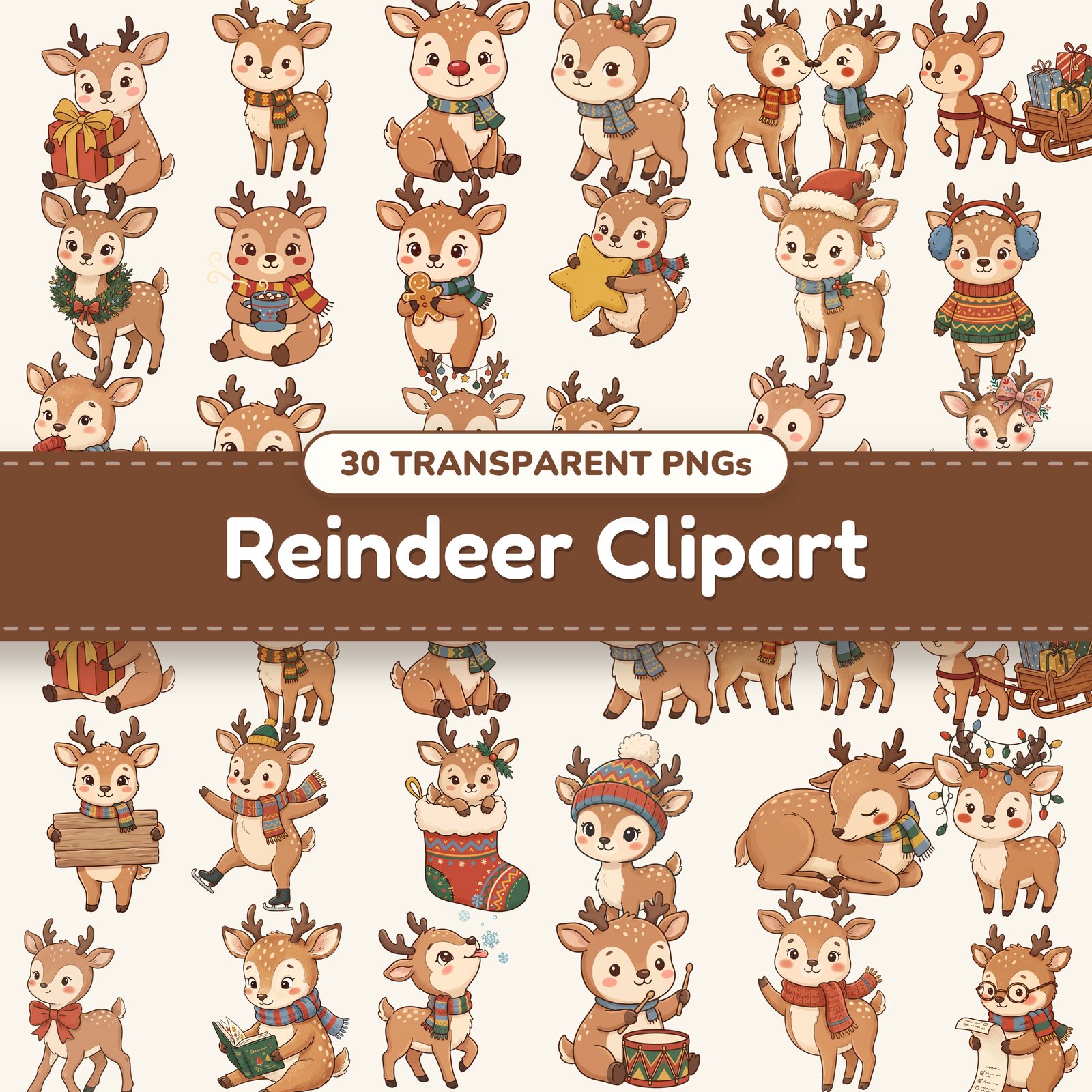 Christmas Reindeer clipart bundle