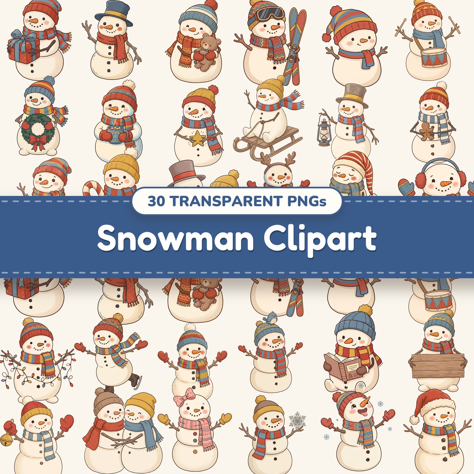 Winter Snowmen clipart bundle